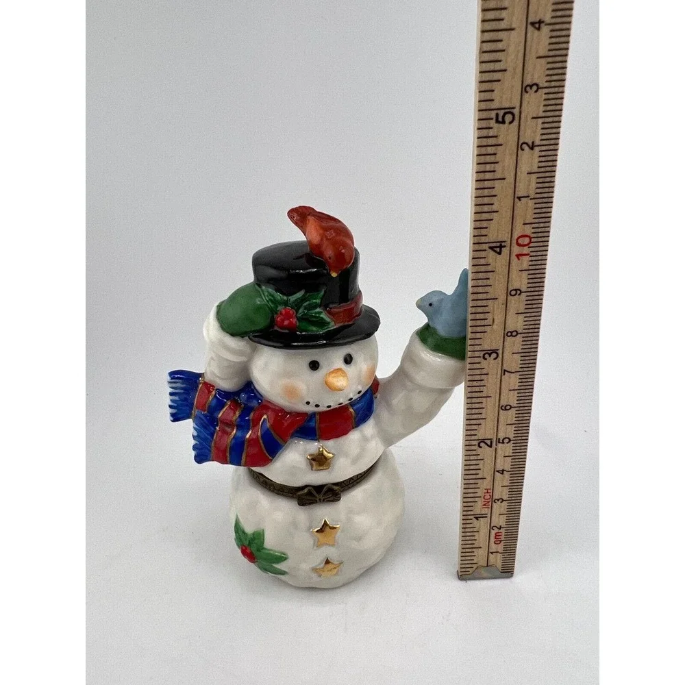 Vintage Ceramic Snowman‎ Trinket Figurine Top Hat Multicolor
